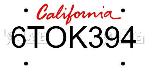 6TOK394 California License Plate