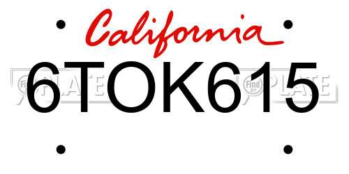 6TOK615 California License Plate
