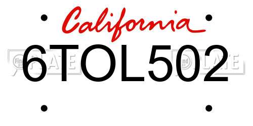 6TOL502 California License Plate