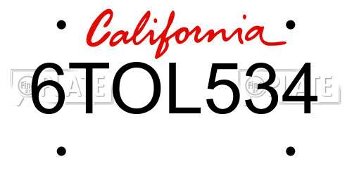 6TOL534 California License Plate