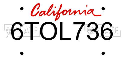 6TOL736 California License Plate
