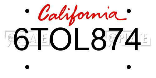 6TOL874 California License Plate