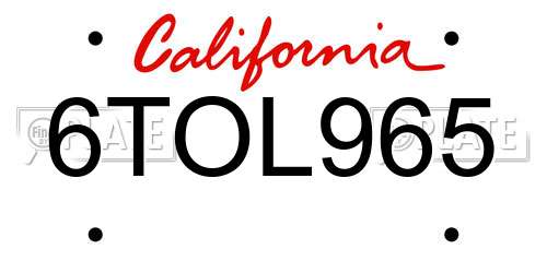6TOL965 California License Plate