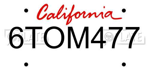 6TOM477 California License Plate