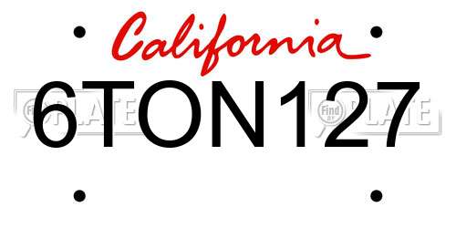 6TON127 California License Plate