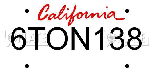 6TON138 California License Plate