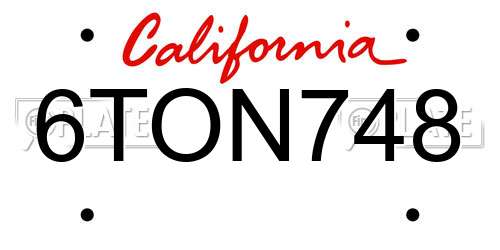 6TON748 California License Plate