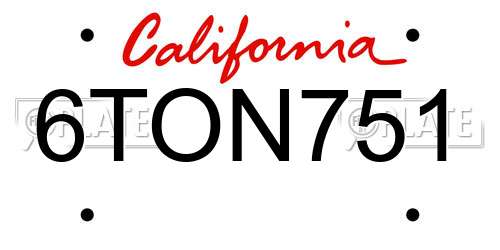 6TON751 California License Plate