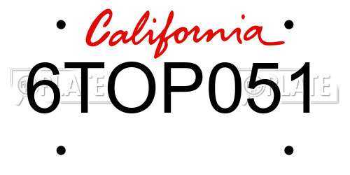 6TOP051 California License Plate