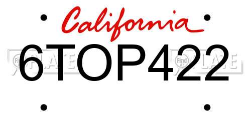 6TOP422 California License Plate