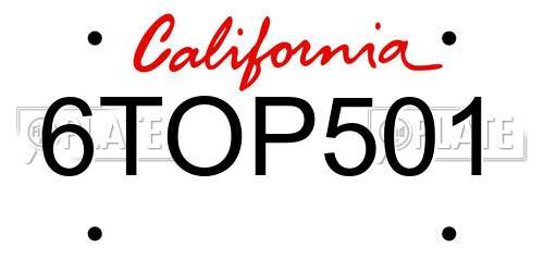 6TOP501 California License Plate