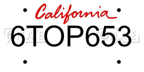 6TOP653 California License Plate