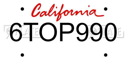 6TOP990 California License Plate
