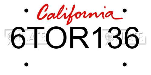 6TOR136 California License Plate