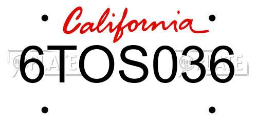 6TOS036 California License Plate