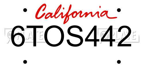 6TOS442 California License Plate