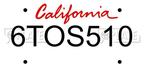 6TOS510 California License Plate