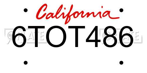 6TOT486 California License Plate