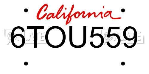 6TOU559 California License Plate