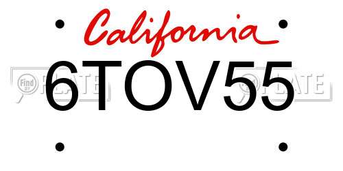 6TOV55 California License Plate
