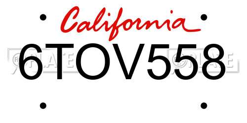 6TOV558 California License Plate