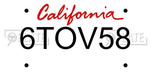 6TOV58 California License Plate