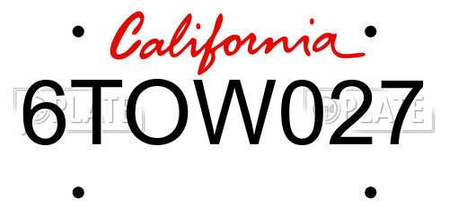 6TOW027 California License Plate