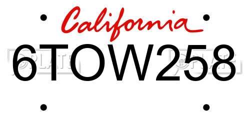 6TOW258 California License Plate