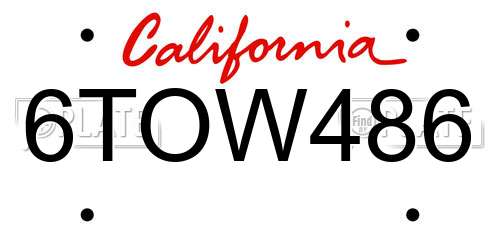 6TOW486 California License Plate