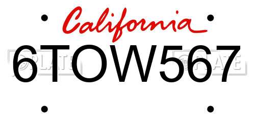 6TOW567 California License Plate