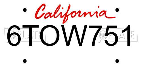 6TOW751 California License Plate