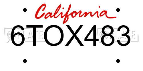 6TOX483 California License Plate