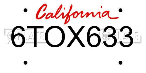 6TOX633 California License Plate
