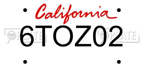 6TOZ02 California License Plate