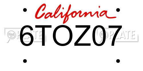 6TOZ07 California License Plate