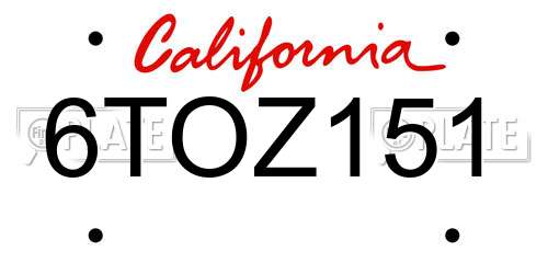6TOZ151 California License Plate