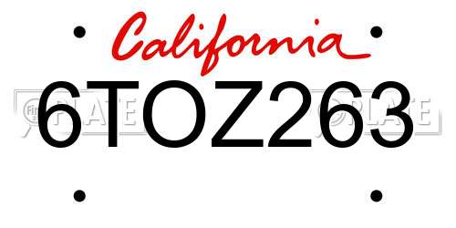 6TOZ263 California License Plate