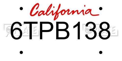 6TPB138 California License Plate