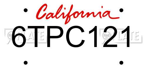 6TPC121 California License Plate