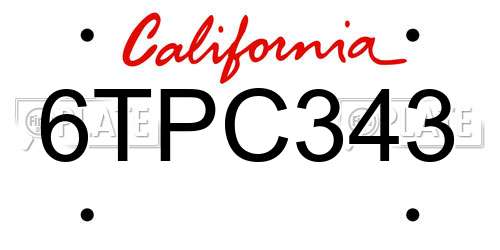 6TPC343 California License Plate