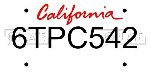 6TPC542 California License Plate