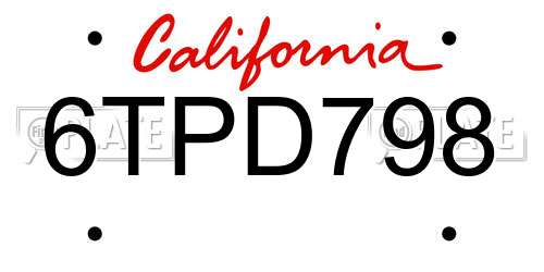 6TPD798 California License Plate