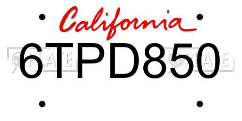 6TPD850 California License Plate