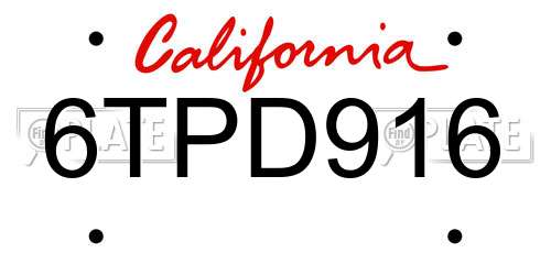 6TPD916 California License Plate