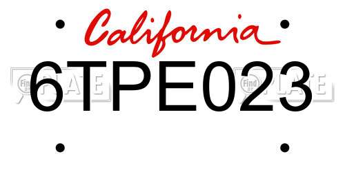 6TPE023 California License Plate