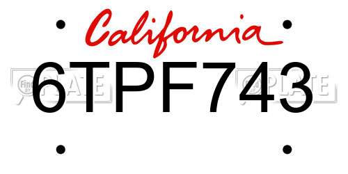 6TPF743 California License Plate