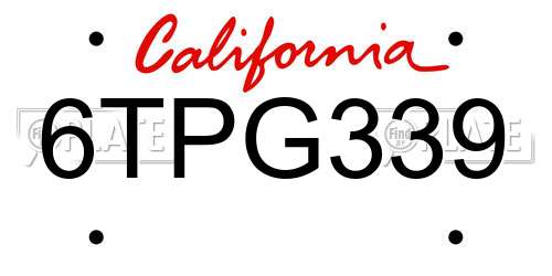6TPG339 California License Plate