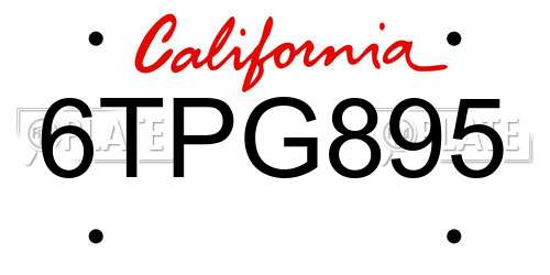 6TPG895 California License Plate
