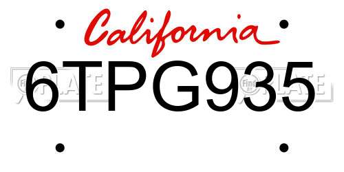 6TPG935 California License Plate