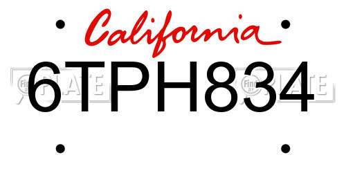 6TPH834 California License Plate